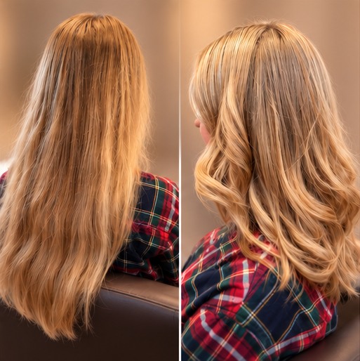 Vorher-Nachher-Vergleich einer Haarfrisur